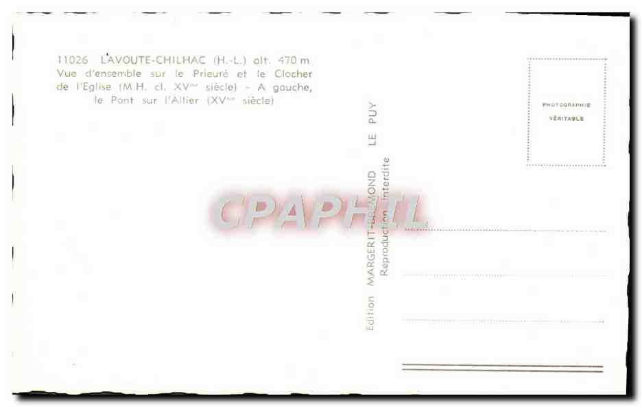 CPM Lavoute Chilhac Vue d'ensemble sur le prieure et le clocher de l'eglise — Rückseite