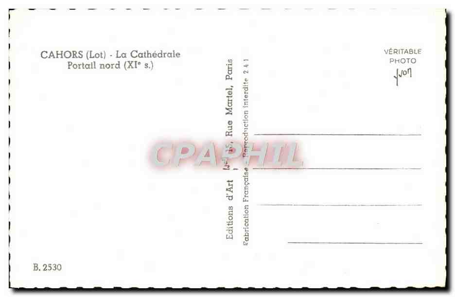 Cahors (Lot) - La Cathédrale - Portail nord (XIe s.) — Éditions d'Art, Paris — Rückseite