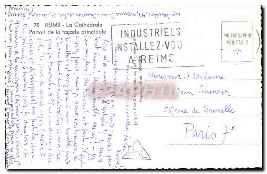 CPM Reims La Cathedrale portail de la facade principale — Verso