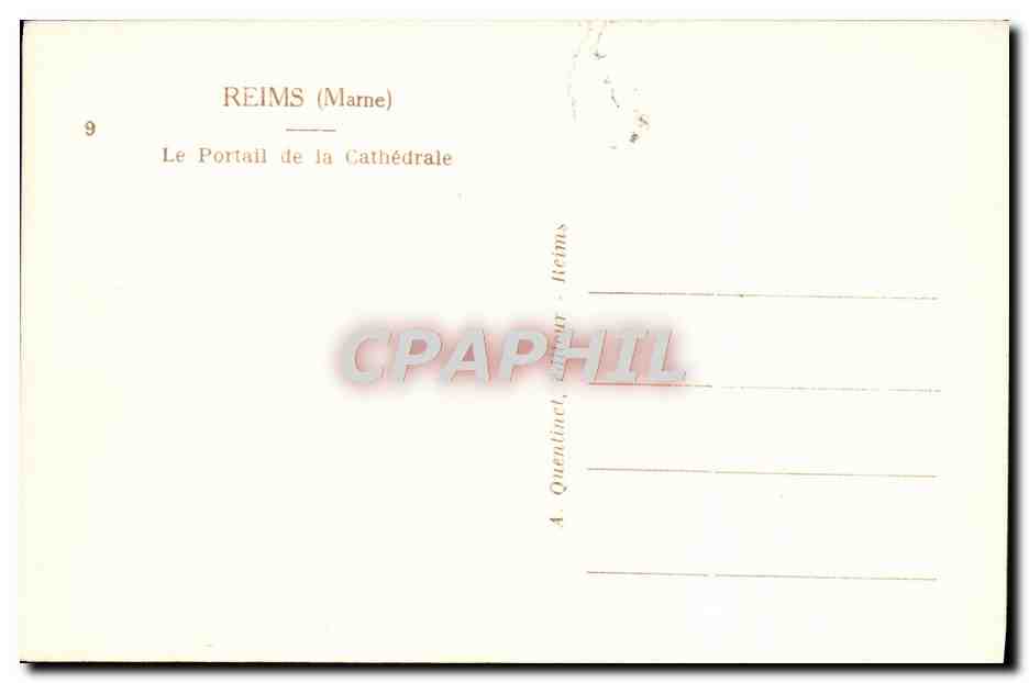 CPM Reims Le portail de la cathedrale — Verso