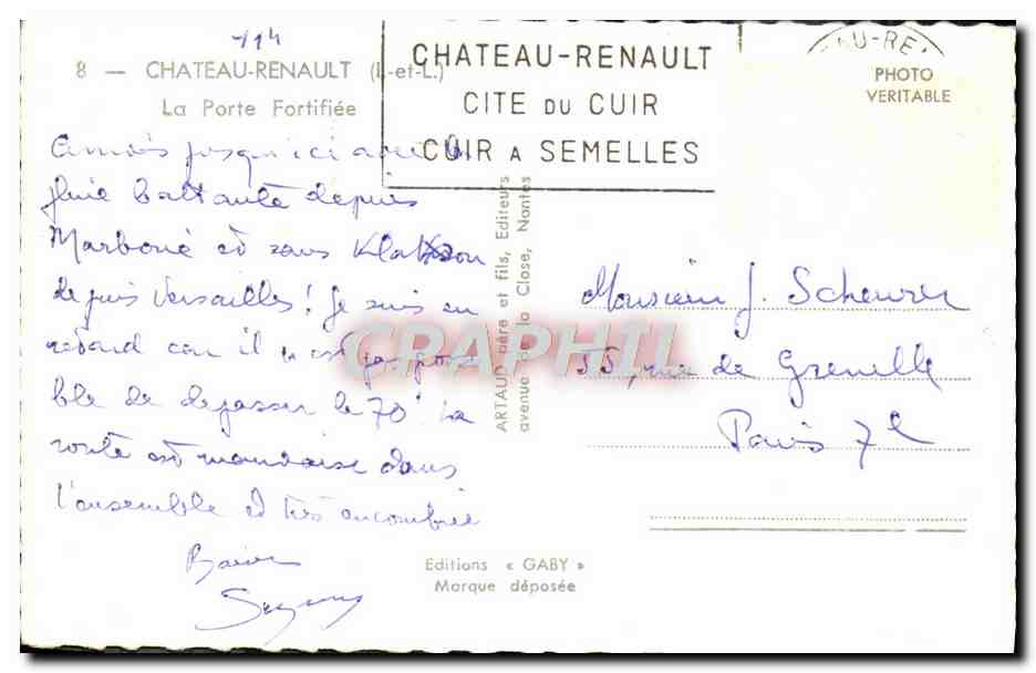 CPM Chateau Renault La Porte Fortifiee — Rückseite