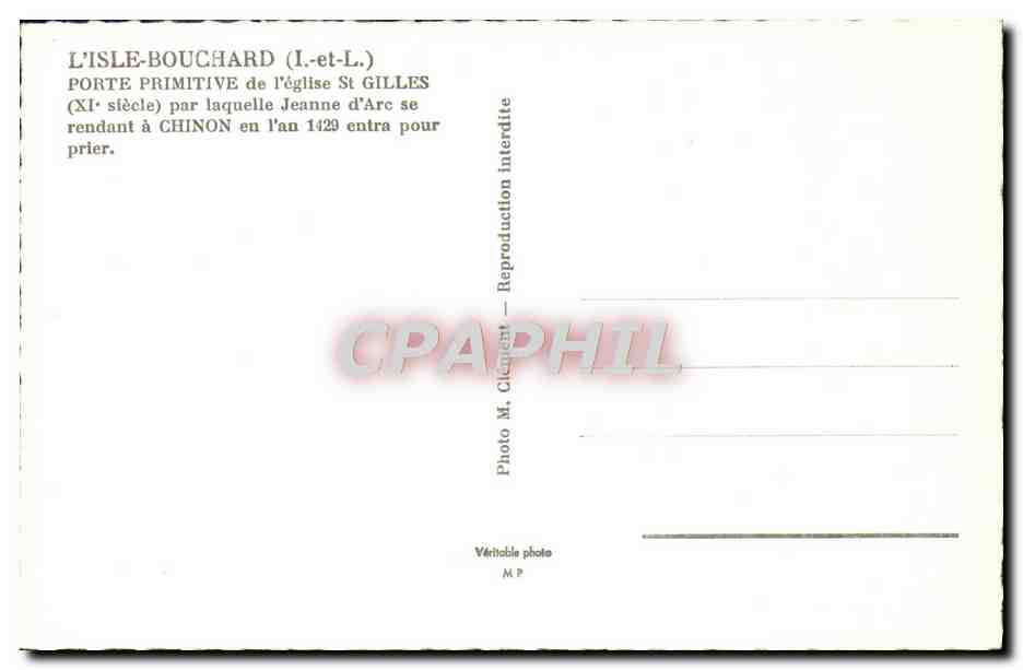 CPM L'Isle Bouchard Ports Primitive De l'Eglise St Gilles — Rückseite
