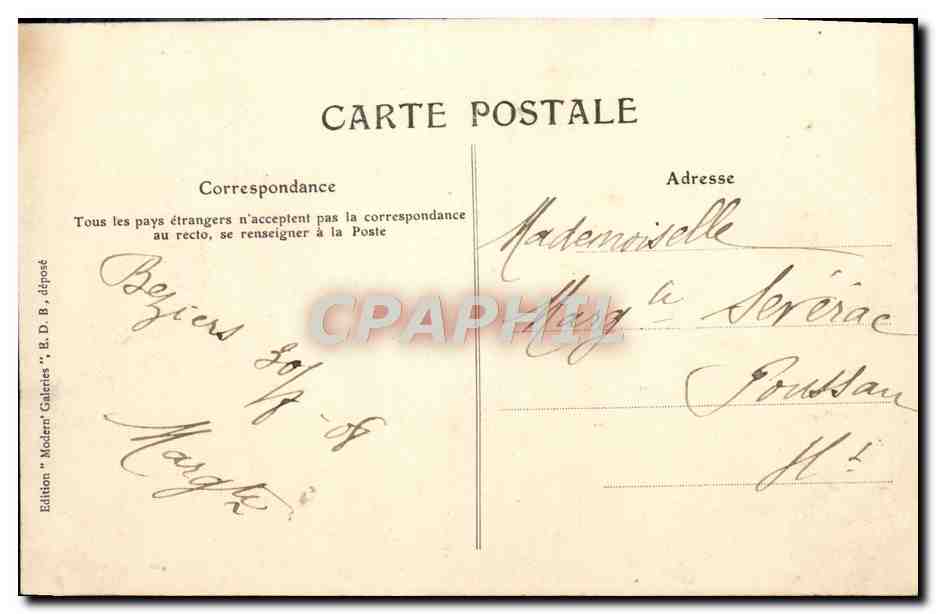 Béziers — Allées Paul-Riquet — Édition 'Modern Galerie', B.D.B., déposé — Rückseite