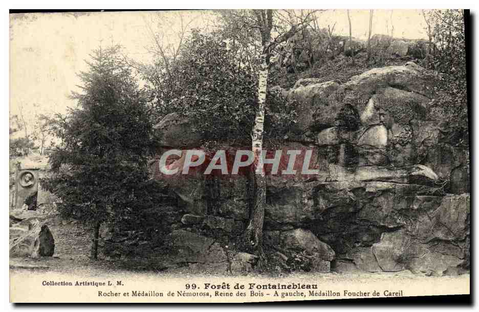 Forêt de Fontainebleau — Rocher et MédailIon de Némorosa, Reine des Bois — MédailIon Foucher de Careil — Collection Artistique L. M.