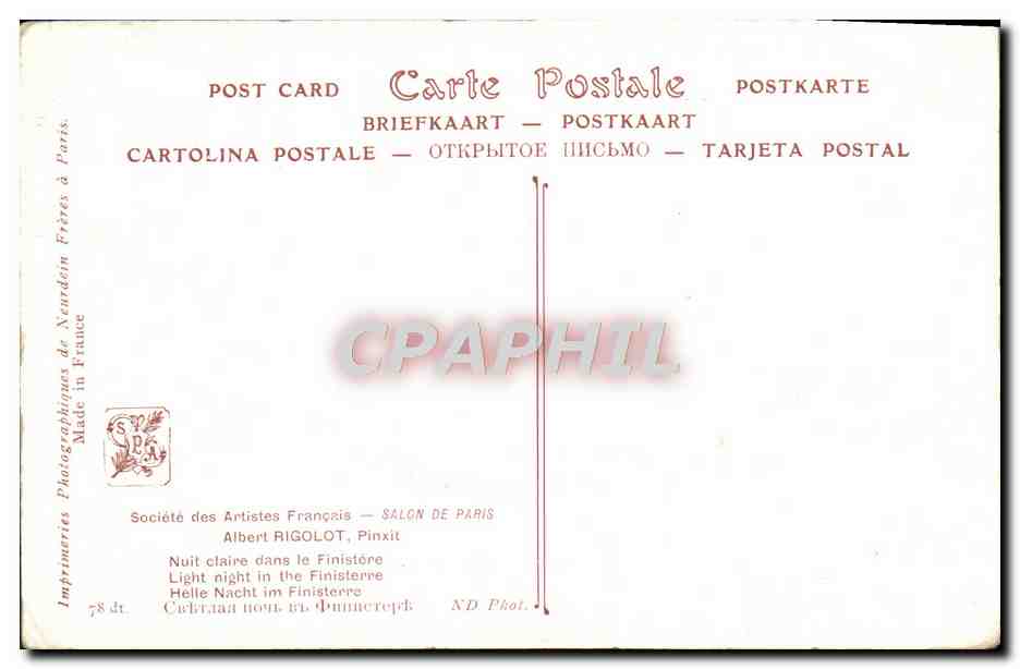 CPA Rigolot Nuit claire dans la finistere  — Rückseite