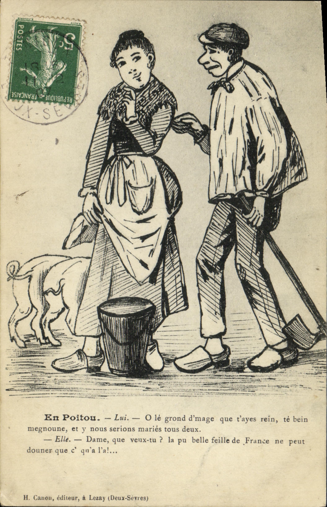 CPA En Poitou Folklore Cochon