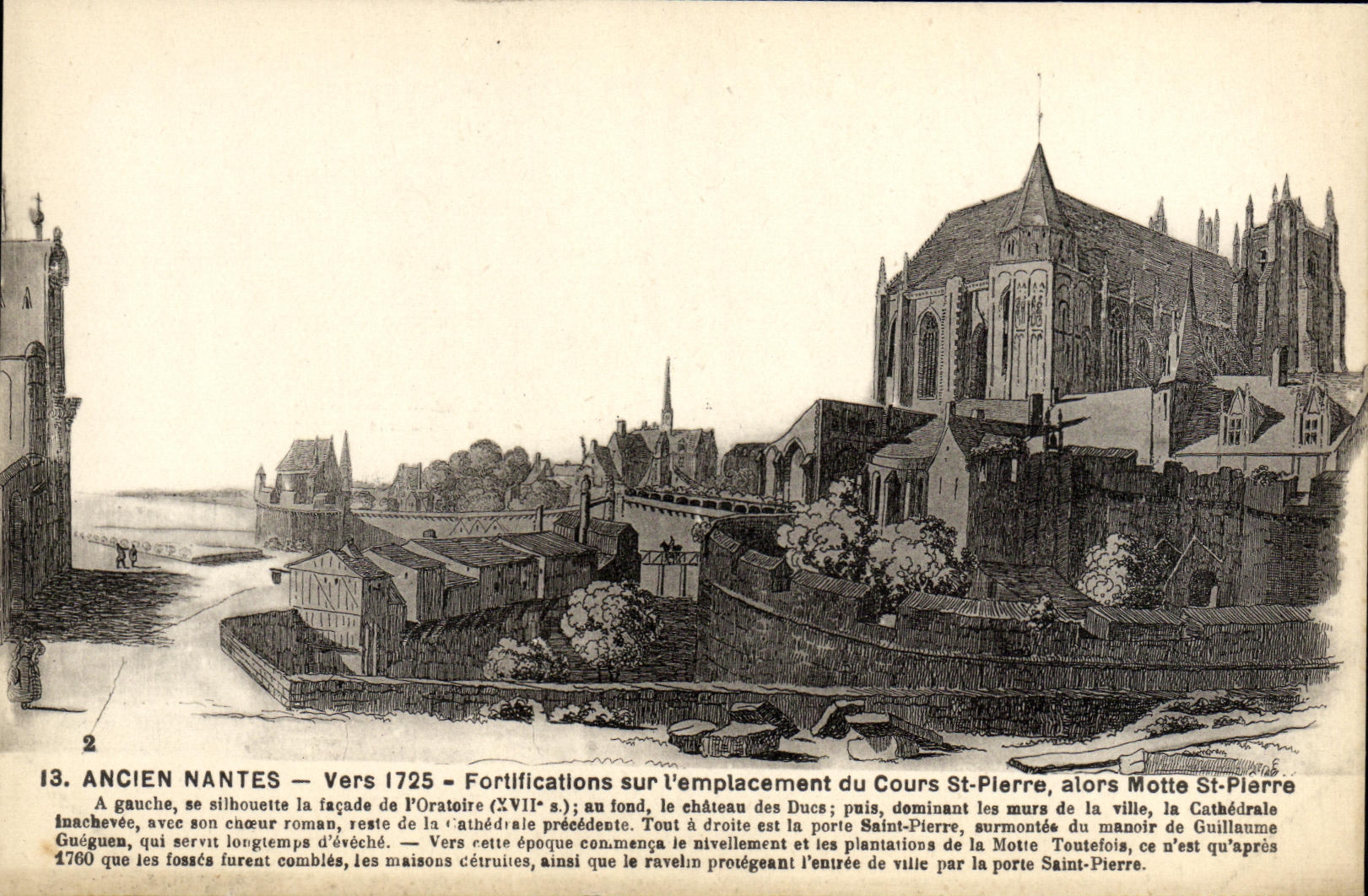 CPA Ancien Nantes Vers 1725 Fortifications sur l'emplacement du cours St Pierre alors Motte St Pierre
