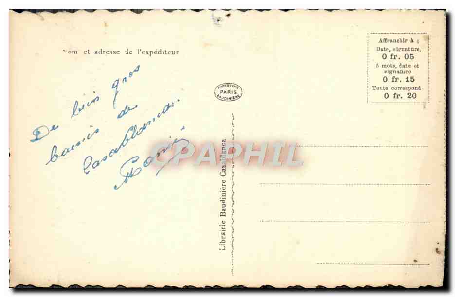 CPA Casablanca La grande Poste  — Verso