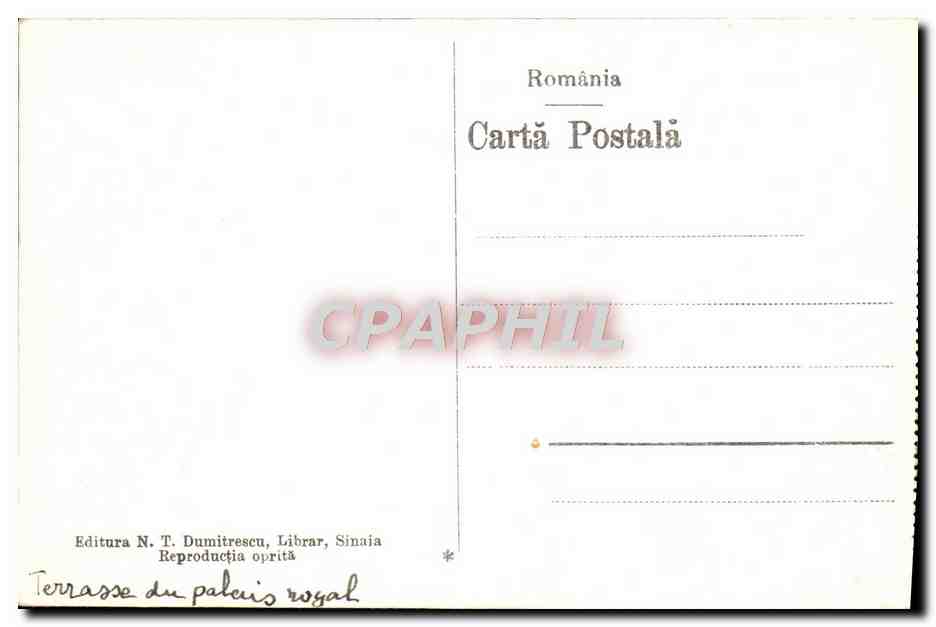 Terrasse du château de Peleș — Sinaia — Éditura N. T. Dumitrescu, Librar, Sinaia — Back