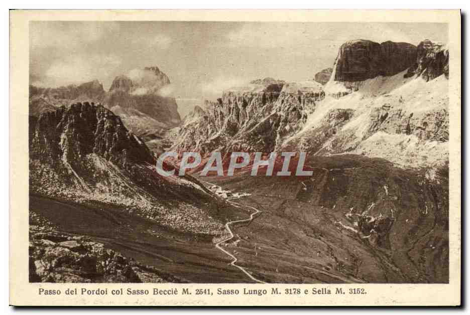 CPA Passo del Pordoi col Sasso Beccie Sasso Kungo e Sella 