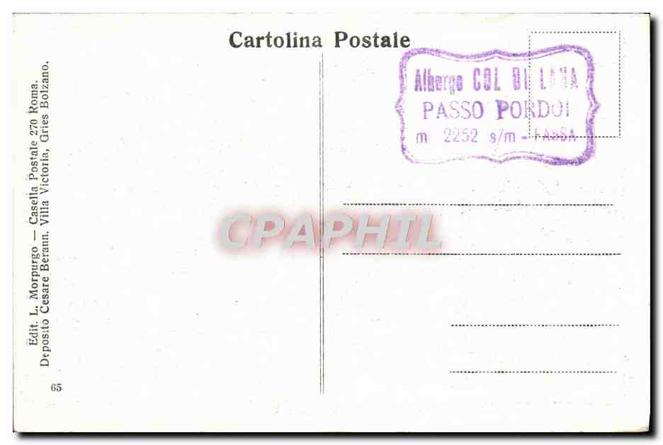 CPA Passo del Pordoi col Sasso Beccie Sasso Kungo e Sella  — Rückseite