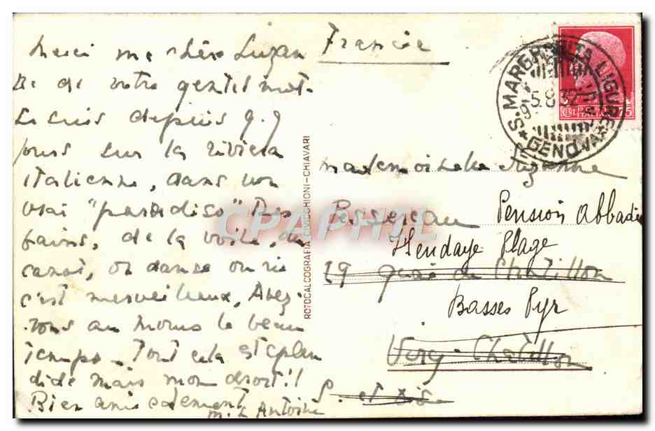 CPA Strada S Margheritta Portofino ll Gastello di Paraggi — Rückseite