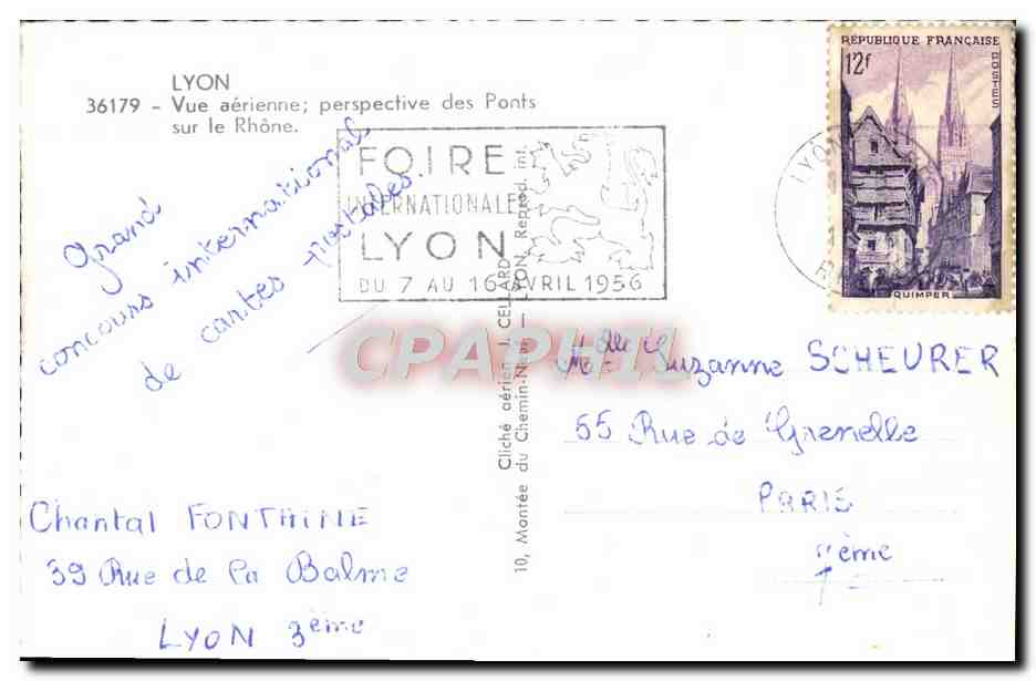 CPM Lyon Vue aerienne Perspective des Ponts sur le Rhone  — Verso