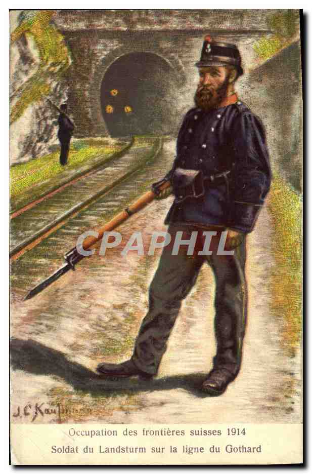 CPA Soldat du Landstrum sur la ligne du Gothard Occupation des frontieres suisses 1914