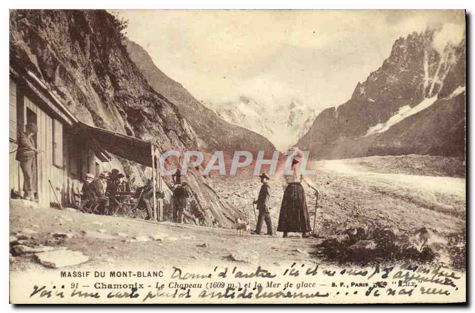Massif du Mont-Blanc — Le Chapeau (1609 m) et la Mer de glace — B.F., Paris
