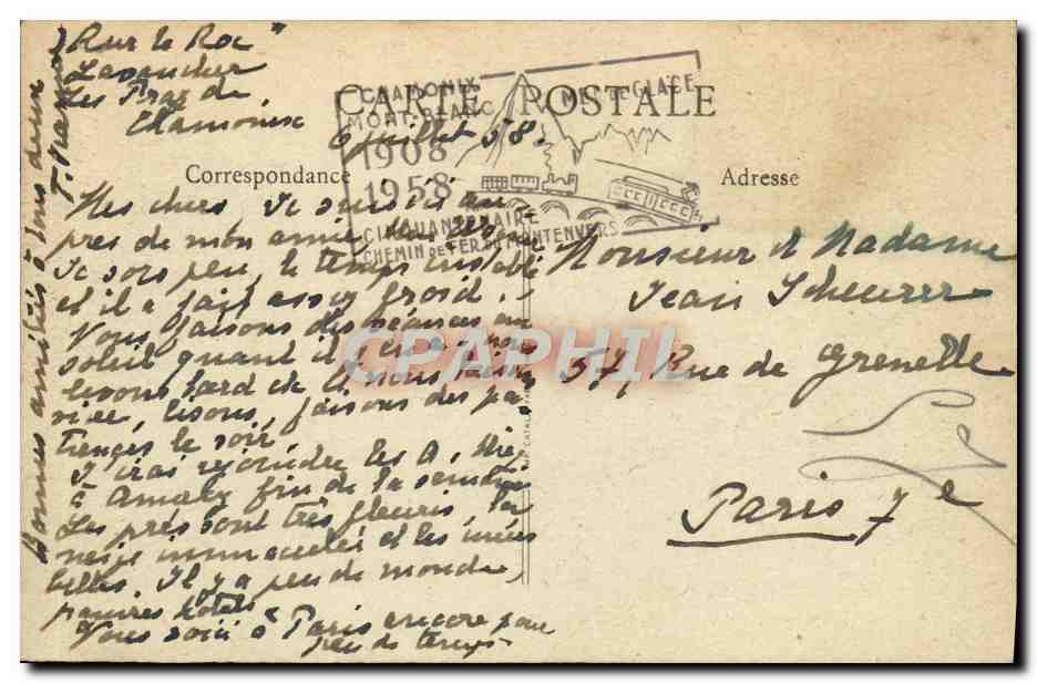 Massif du Mont-Blanc — Le Chapeau (1609 m) et la Mer de glace — B.F., Paris — Reverso