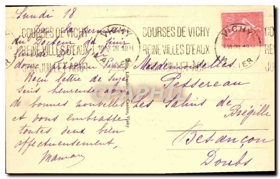 CPA Vichy Le Pavillon De Sevigne — Verso