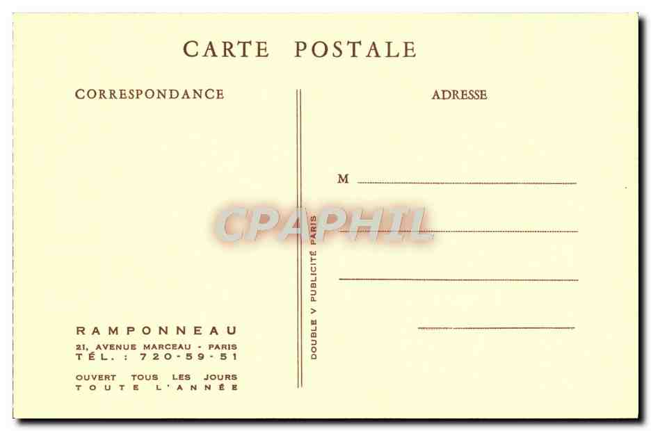 CPA Ramponneau Avenue Marceau Paris Restaurant  — Rückseite