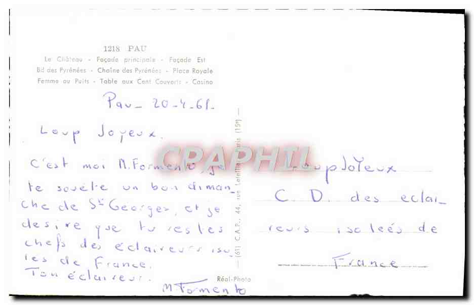 Pau — Souvenir de Pau — Réal-Photo — Verso