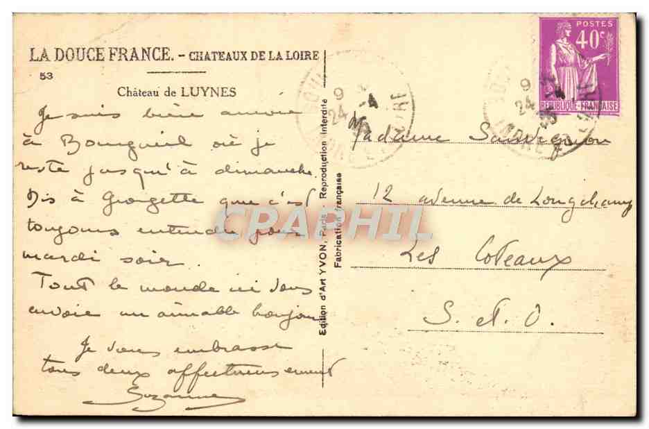 CPA La Douce France Chateaux De La Loire Chateau De Luynes — Rückseite