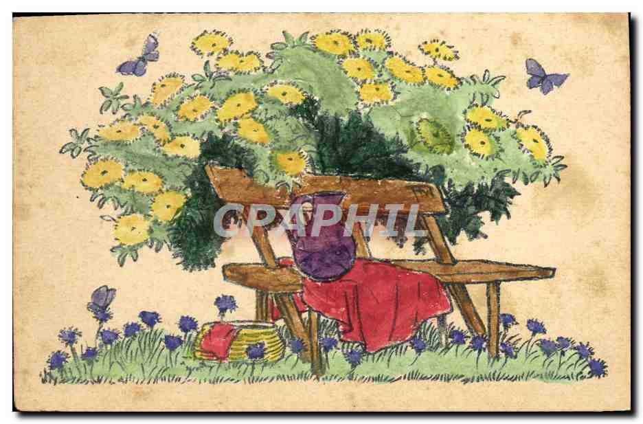 CPA Fantaisie Fleurs papillons 