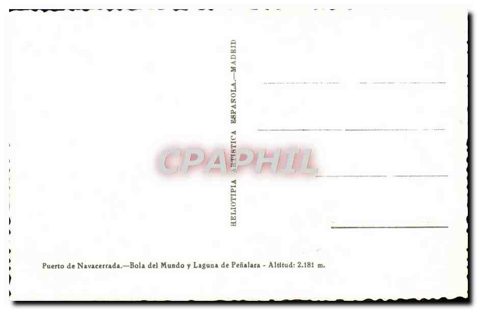 Puerto de Navacerrada — Bola del Mundo y Laguna de Peñalara — Altitud: 2.181 m. — Heliotípica Artística Española - Madrid — Reverso