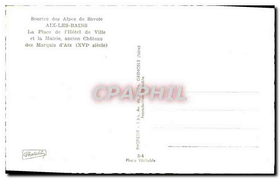 CPM Sourire Des Alpes De Savoie Aix Les Bains La Place De l'Hotel De Ville Et La Mairie  — Rückseite