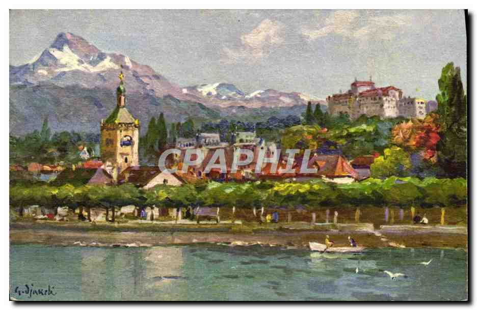 CPA Evian Les Bains Vue generale et la dent d'oche