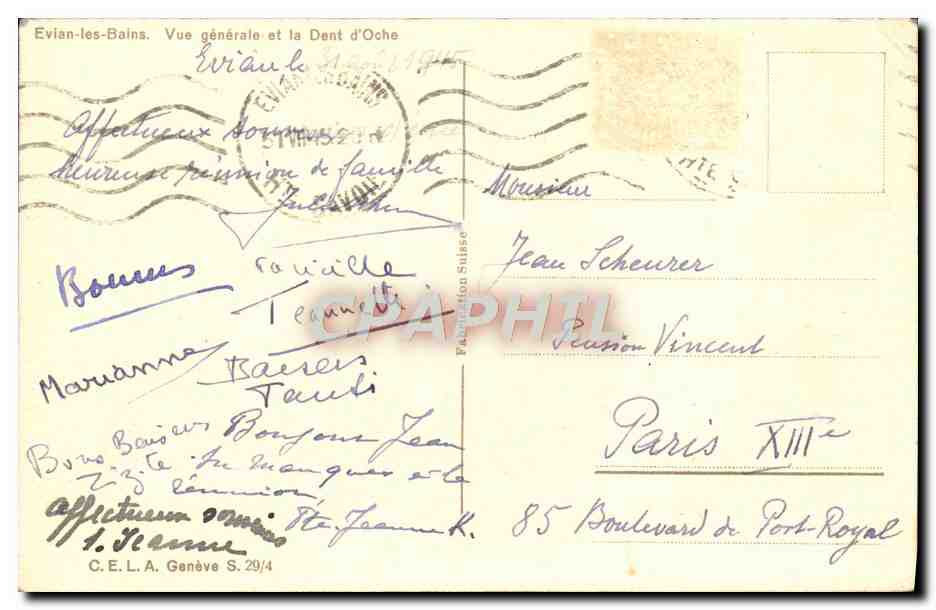 CPA Evian Les Bains Vue generale et la dent d'oche — Verso
