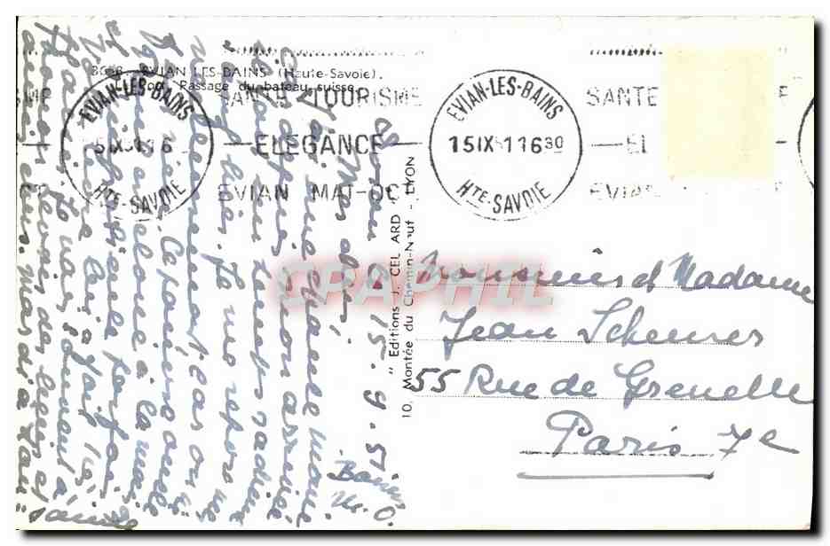 Evian-les-Bains — Passage du bateau suisse — Éditions du Chalet-Nut — Verso