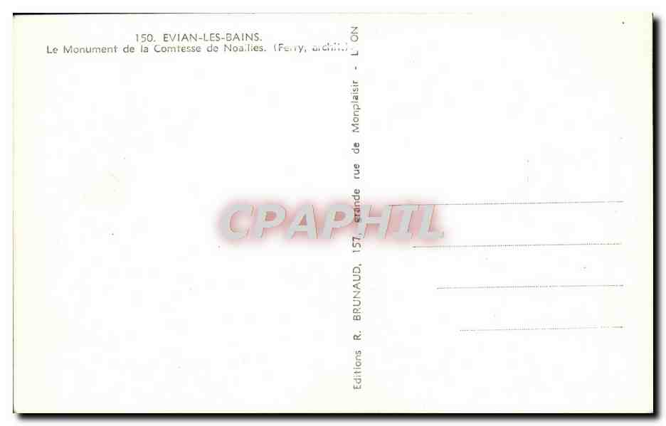 CPA Evian Les Bains Le Monument de la comtesse de Noailles — Verso