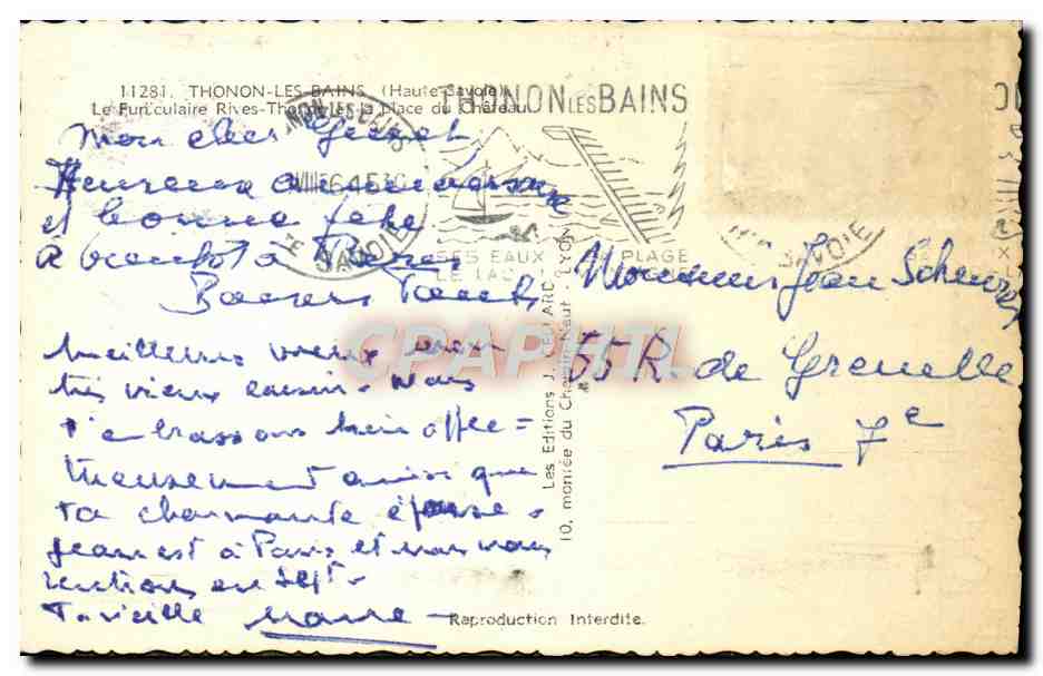CPA Thonon Les Bains Le Funiculaire  — Rückseite