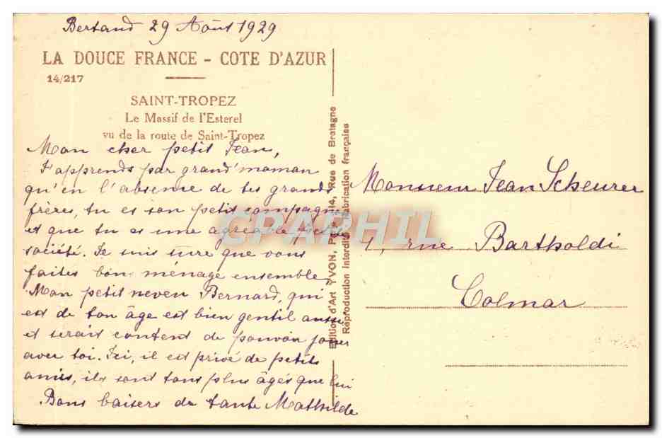 Vista de la carretera hacia Saint-Tropez — El Macizo del Esterel — Edición Yvon, n°14/217 — Reverso