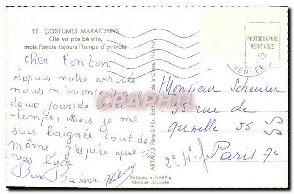 CPM Costumes Maraichins Ole Va Pas Be Vite Mais L'Avaie Tojours Folklore  — Back