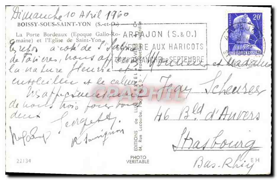 CPM Boissy Sous Saint Yon La Porte Bordeaux et l'eglise de saint yon — Rückseite