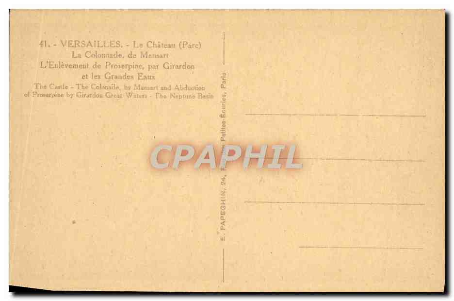 CPA Versailles Le Chateau La Colonnade de Mansart l'enlevement de Proserpine  — Verso