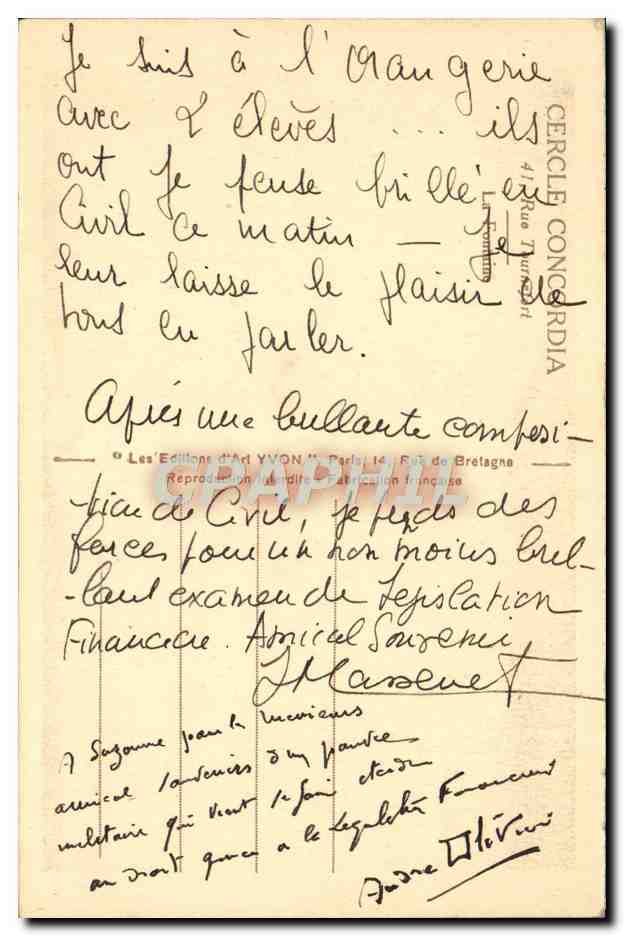 CPA Cercle Concordia Rue Tournefort La fontaine Paris  — Rückseite