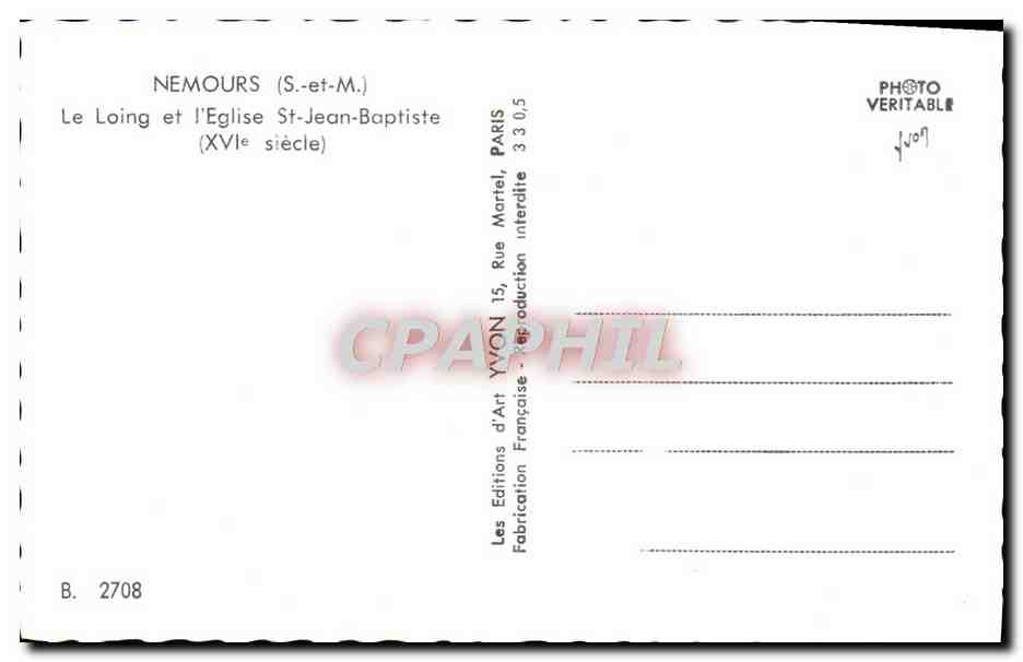 CPM Nemours Le Loing Et l'Eglise St Jean Baptiste Pecheurs Peche  — Rückseite