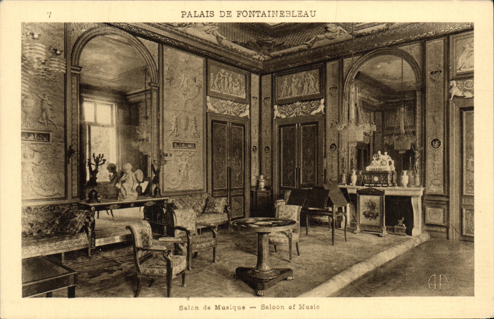 Palacio de Fontainebleau — Salón de Música — editor E. Papeghin, París