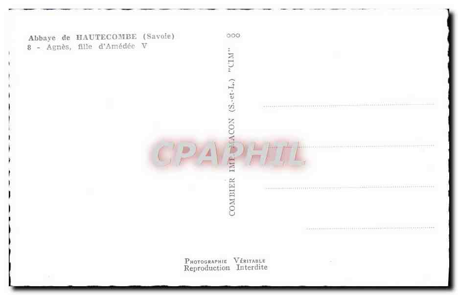CPM Abbaye D'Hautecombe Agnes Fille D'Amedee V — Rückseite