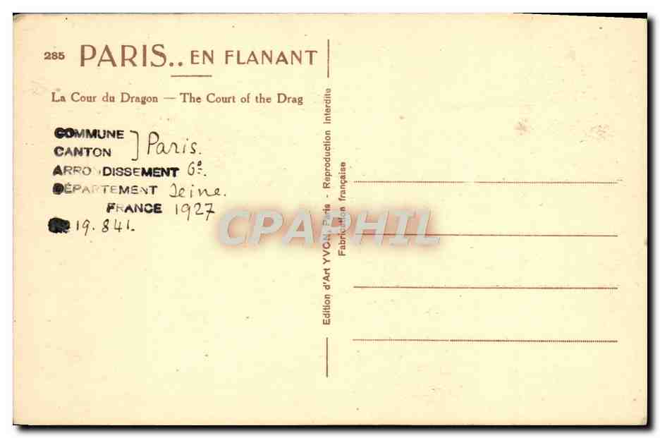 CPA Paris En Flanant La Cour du Dragon — Rückseite