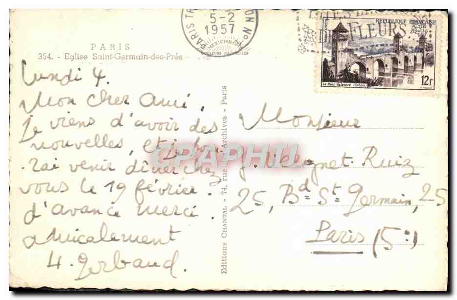 CPM Paris Eglise Saint Germain Des Pres — Verso