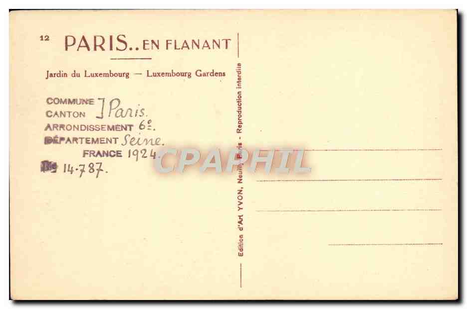 CPA Paris En Flanant Jardin De Luxembourg Luxembourg Gardens — Rückseite