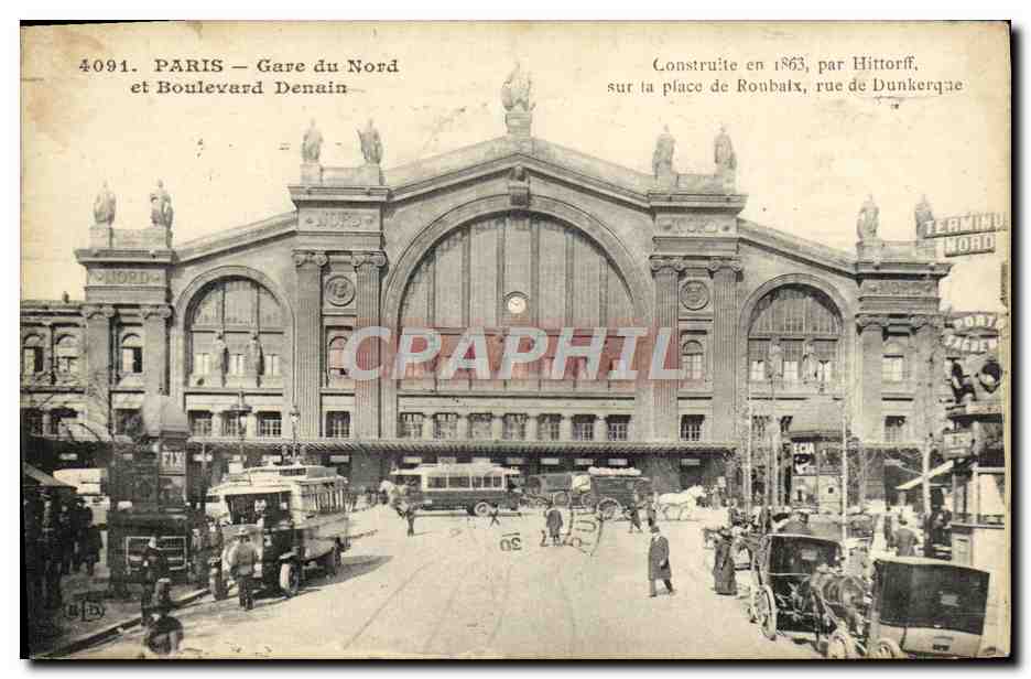 CPA Paris Gare Du Nord Et Boulevard Denain