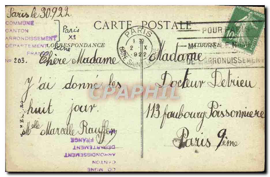 CPA Paris Gare Du Nord Et Boulevard Denain — Rückseite