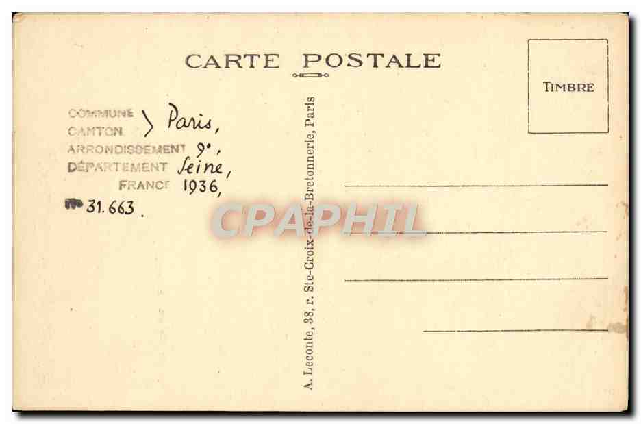 CPA Paris Opera Grand Escalier — Verso