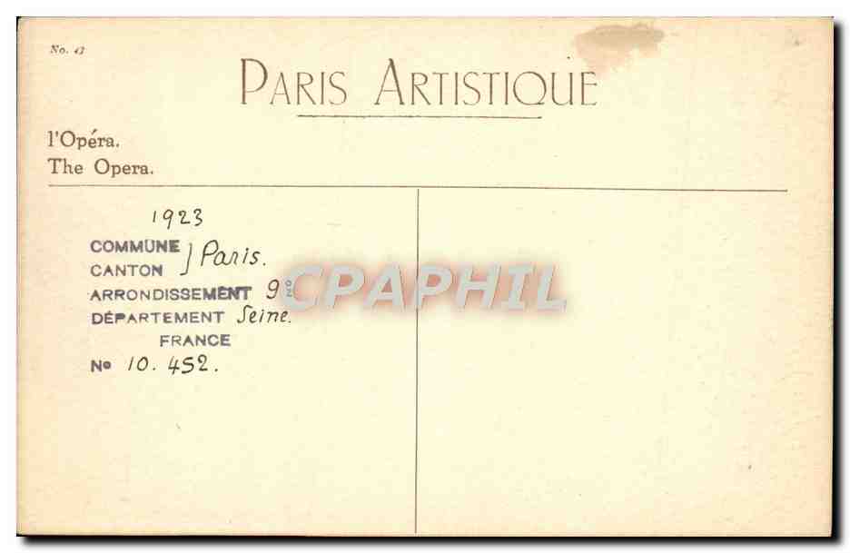 CPA Paris L'Opera  — Verso