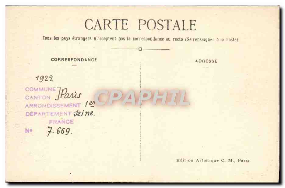 CPA Paris Le Theatre Francais — Rückseite