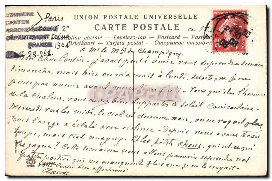 CPA Paris Rue De La Paix — Rückseite