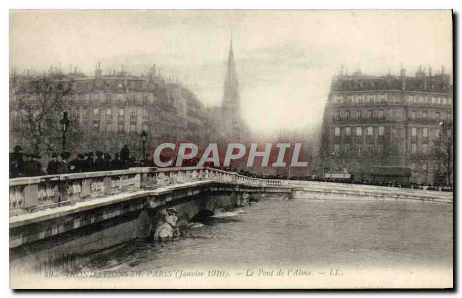 CPA Inondations De Paris Le Pont De l'Alma
